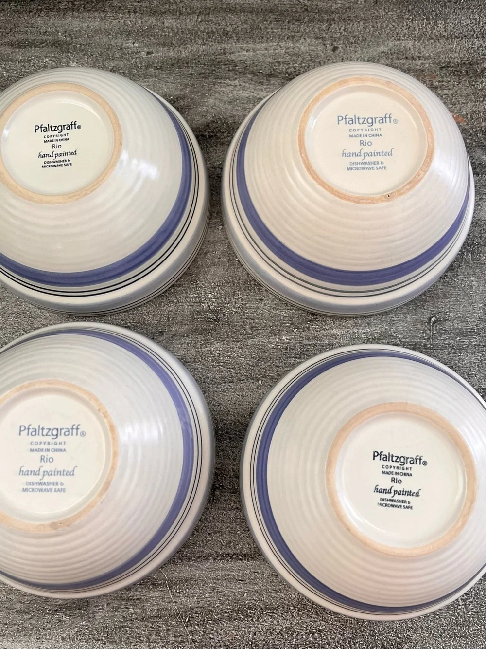 Pfaltzgraff Rio Soup Cereal Bowls Hand Painted Blue Striped 57/8